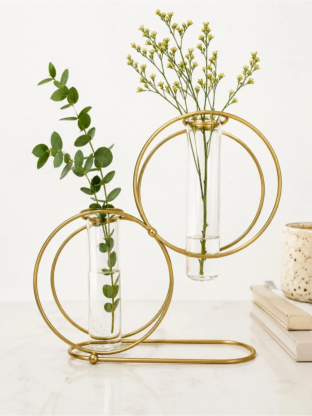 Gold Double Ring Glass Bud Vase | Plant Propagation Station